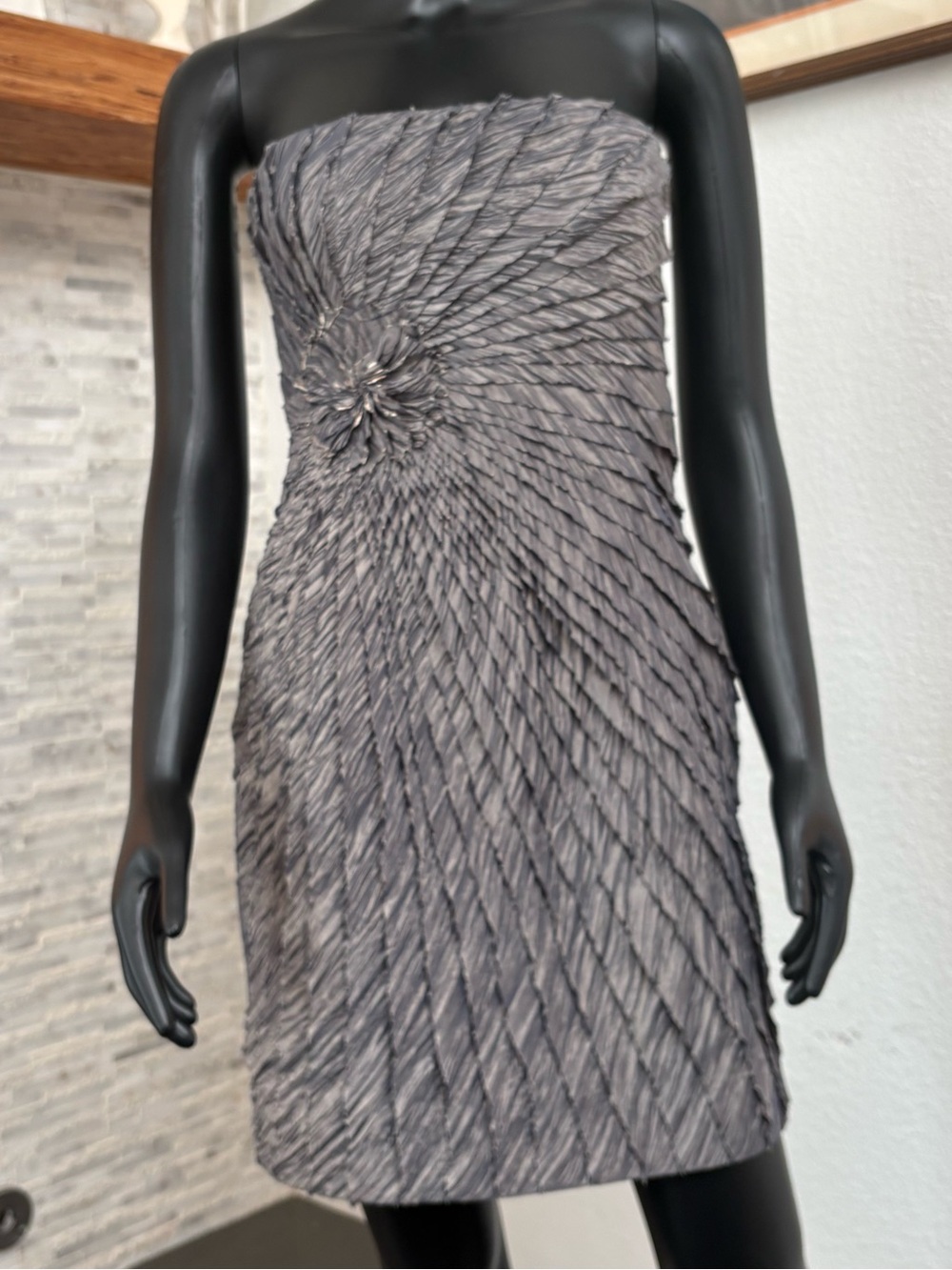 Mignon Iridescent Pewter Tiered Ruffle Taffeta Cocktail Dress
